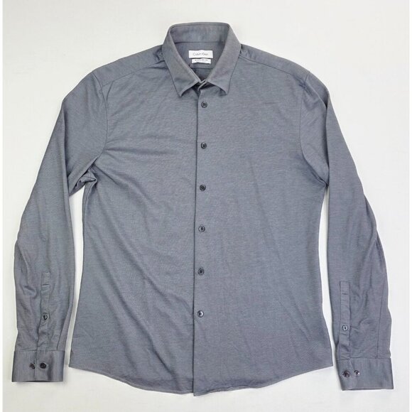 Calvin Klein X Extra Slim Fit Wicking Stretch Size Medium Mens Gray Button Down - Picture 1 of 11